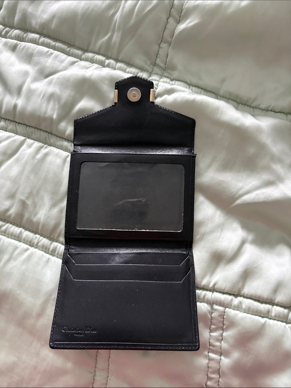 Dior Black Leather Card Holder with CD Accent
